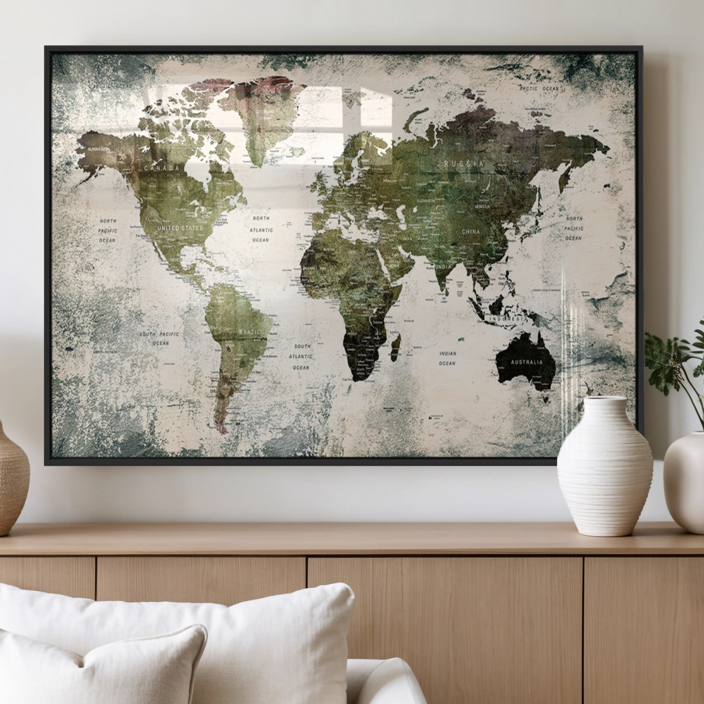 MGV-FP-36X24-3P - Push Pin World Map Canvas Print – Framed Wall Art for Couples to Track Their Travels – Anniversary