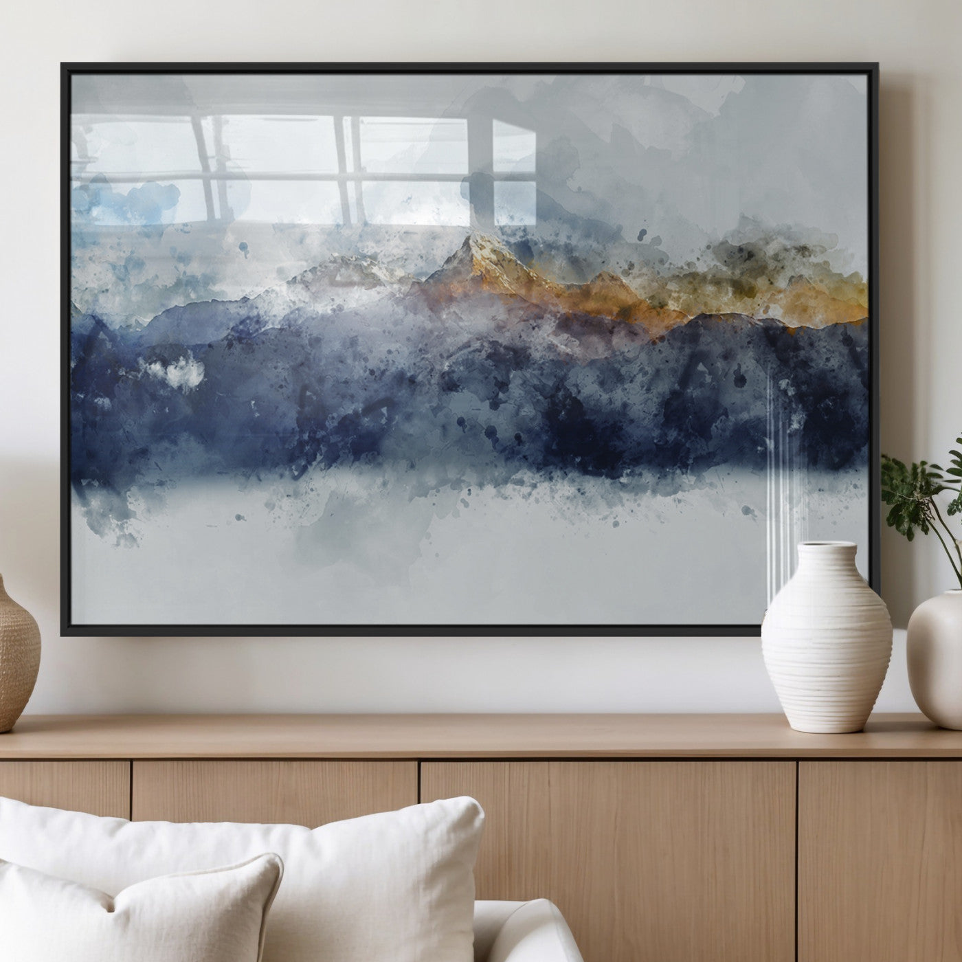 89149-MGV-FP-60X30-3P_Black-Abstract Mountain Range Art Canvas Print | 3 Panel Watercolor Landscape for Living Room, Office, or Bedroom | Large Ready-to-Hang Artwork
