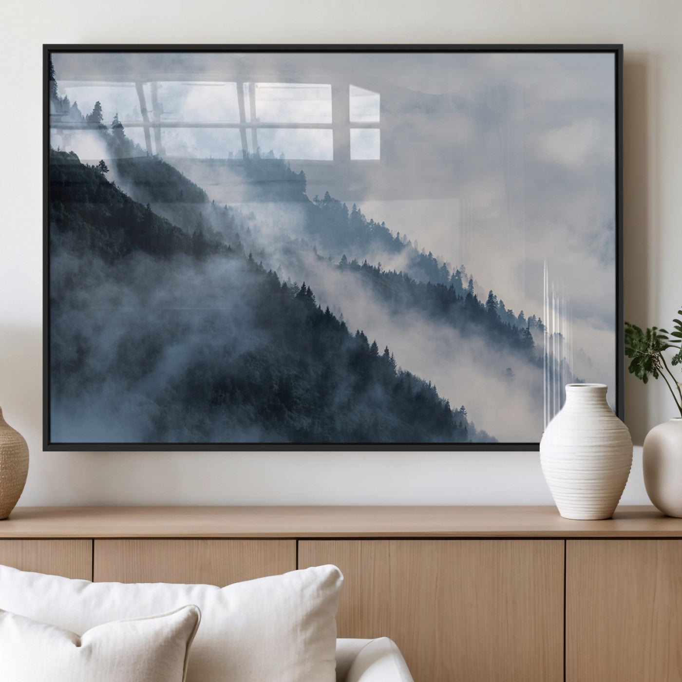 MGV-FP-60X30-3P - Foggy Forest Wall Art Canvas Print – Misty Mountain Landscape Decor – Ready to Hang Nature-Inspired