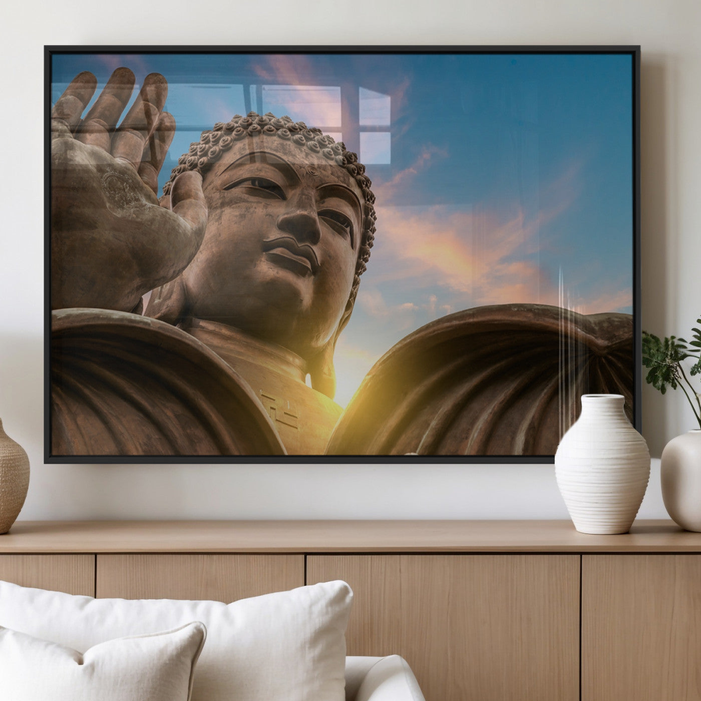 MGV-FP-60X30-3P - Buddha Statue and Daylight Wall Art, Buddha Statue Wall Art Canvas Print