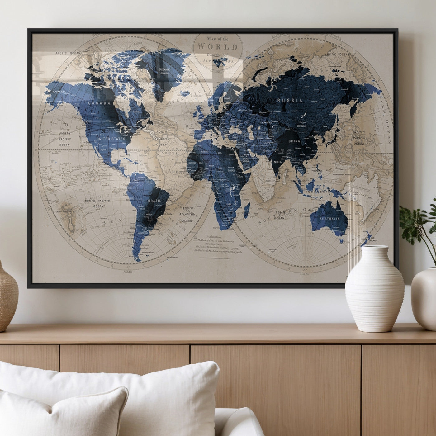 MGV-FP-60X30-3P - World Map Wall Art Canvas Print for Home and Office Decor