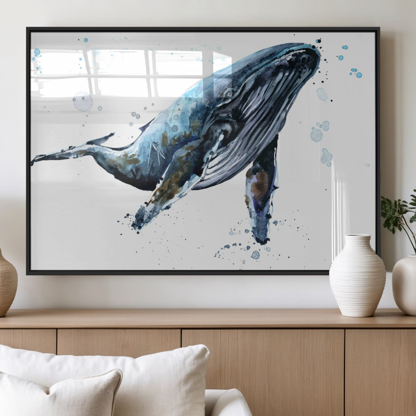 MGV-FP-60X30-3P - Watercolor Whale Wall Art Canvas Print