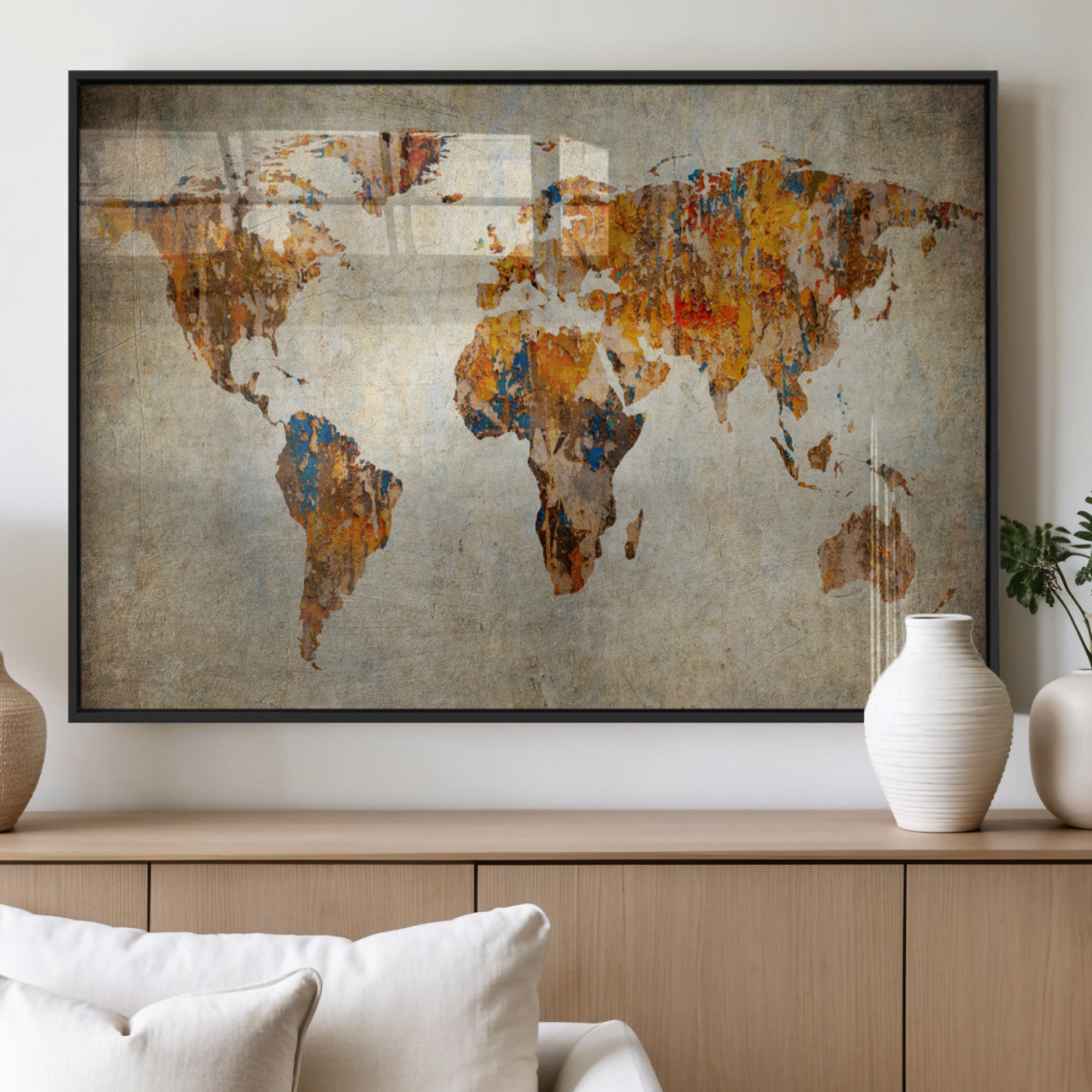 MGV-FP-36X24-3P - Push Pin World Map Canvas Print – Framed Wall Art for Couples to Track Their Travels – Anniversary