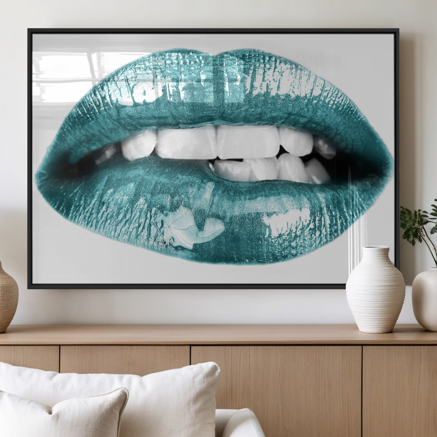 MGV-FP-60X30-3P - Blue Lips Wall Art Canvas Print