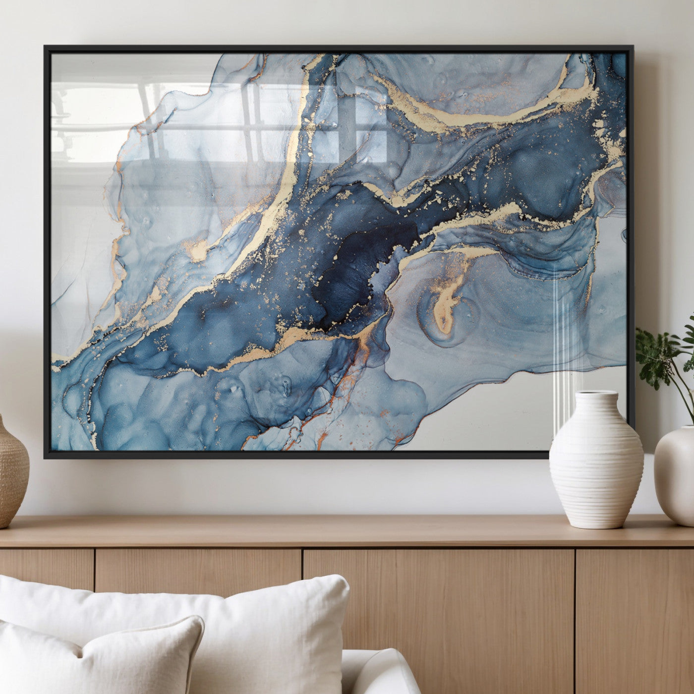 33782-MGV-FP-60X30-3P_Black-Abstract Art Print - Blue Abstract Canvas Wall Art Print Abstract Art Fluid Effect Marble Wall Art