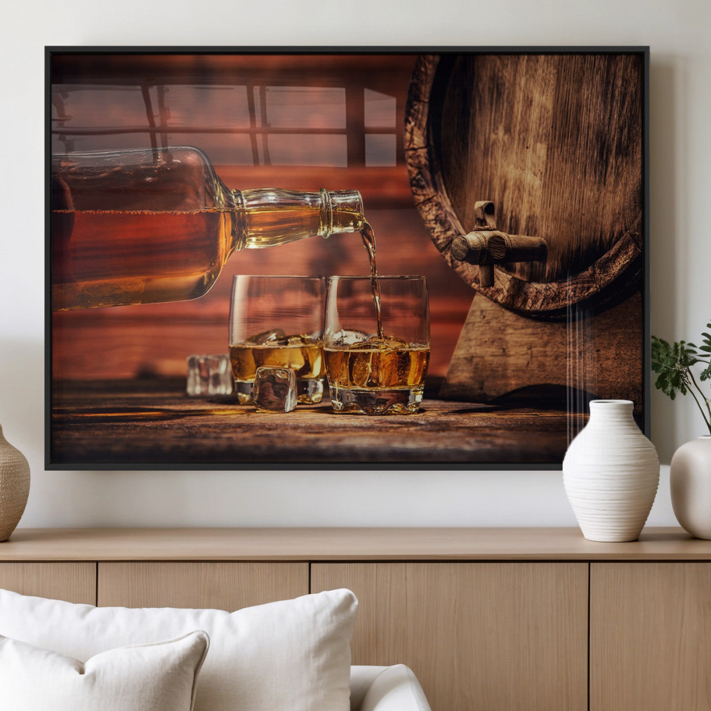 MGV-FP-60X30-3P - Whiskey and Cigar Canvas Wall Art | 3 Panel Bar Room Decor for Home Lounge, Office, or Man Cave |