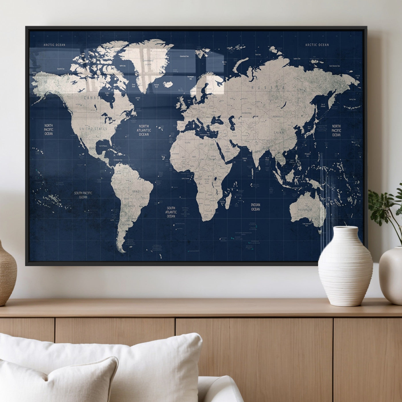17866-MGV-FP-60X30-3P_Black-Push Pin World Map Canvas Print – Framed Wall Art for Couples to Track Their Travels – Anniversary