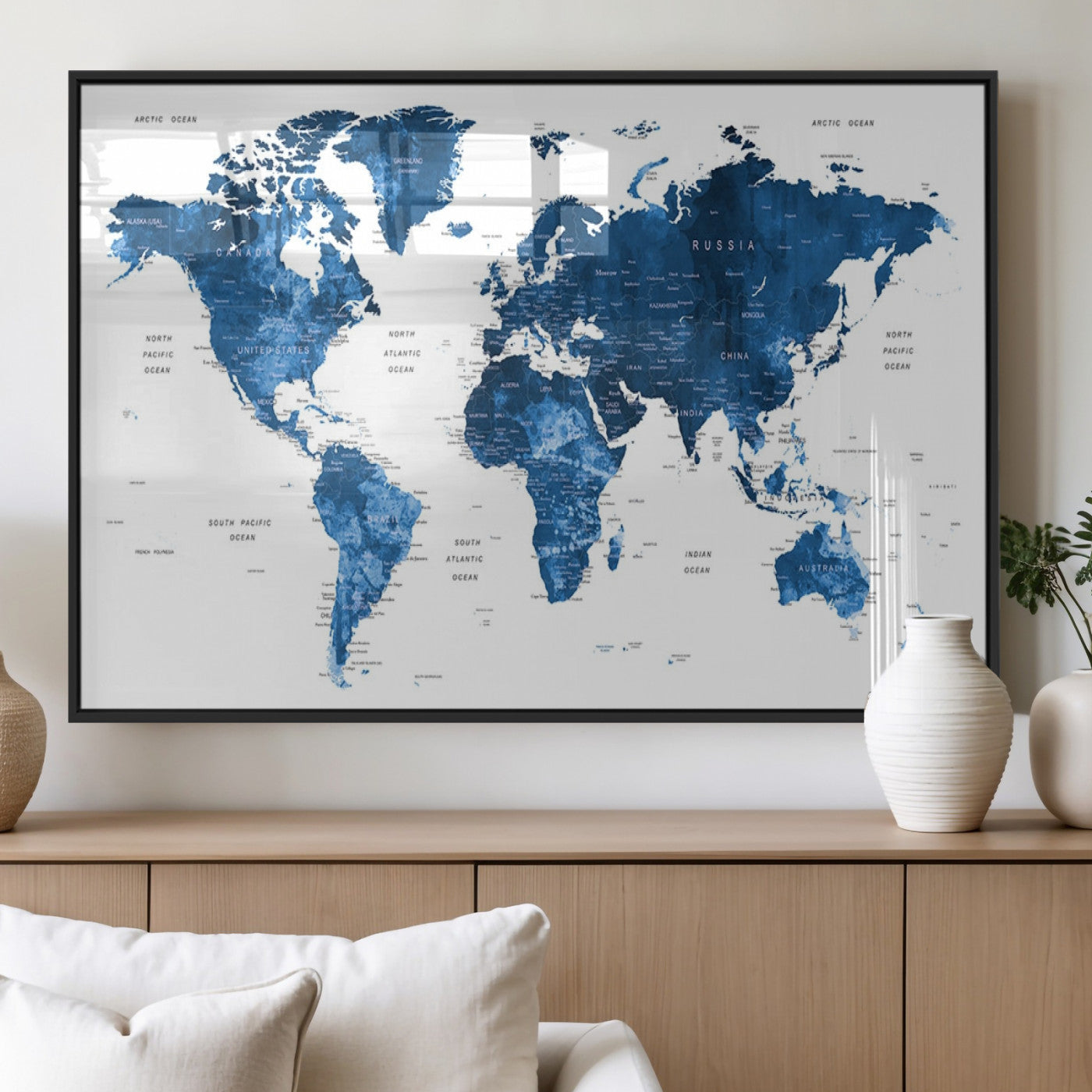 MGV-FP-60X30-3P - Push Pin World Map Canvas Print – Framed Wall Art for Couples to Track Their Travels – Anniversary