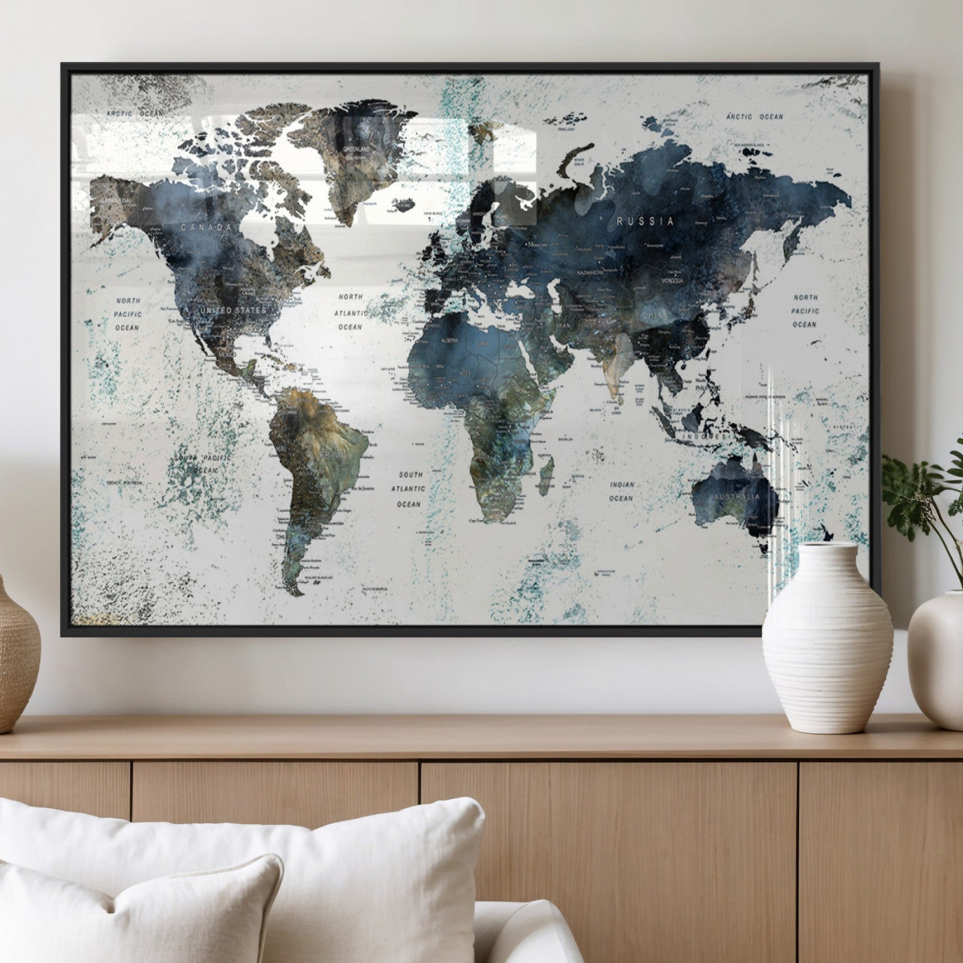 MGV-FP-36X24-3P - Push Pin World Map Canvas Print – Framed Wall Art for Couples to Track Their Travels – Anniversary