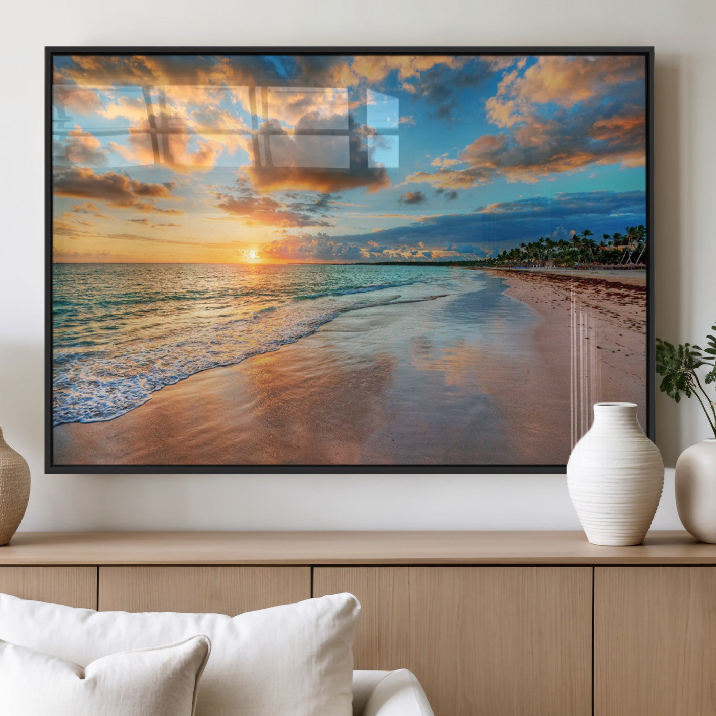 MGV-FP-60X30-3P - Sunset Beach Canvas Wall Art – Tropical Triptych Seascape Print – Coastal Ocean Decor for Living