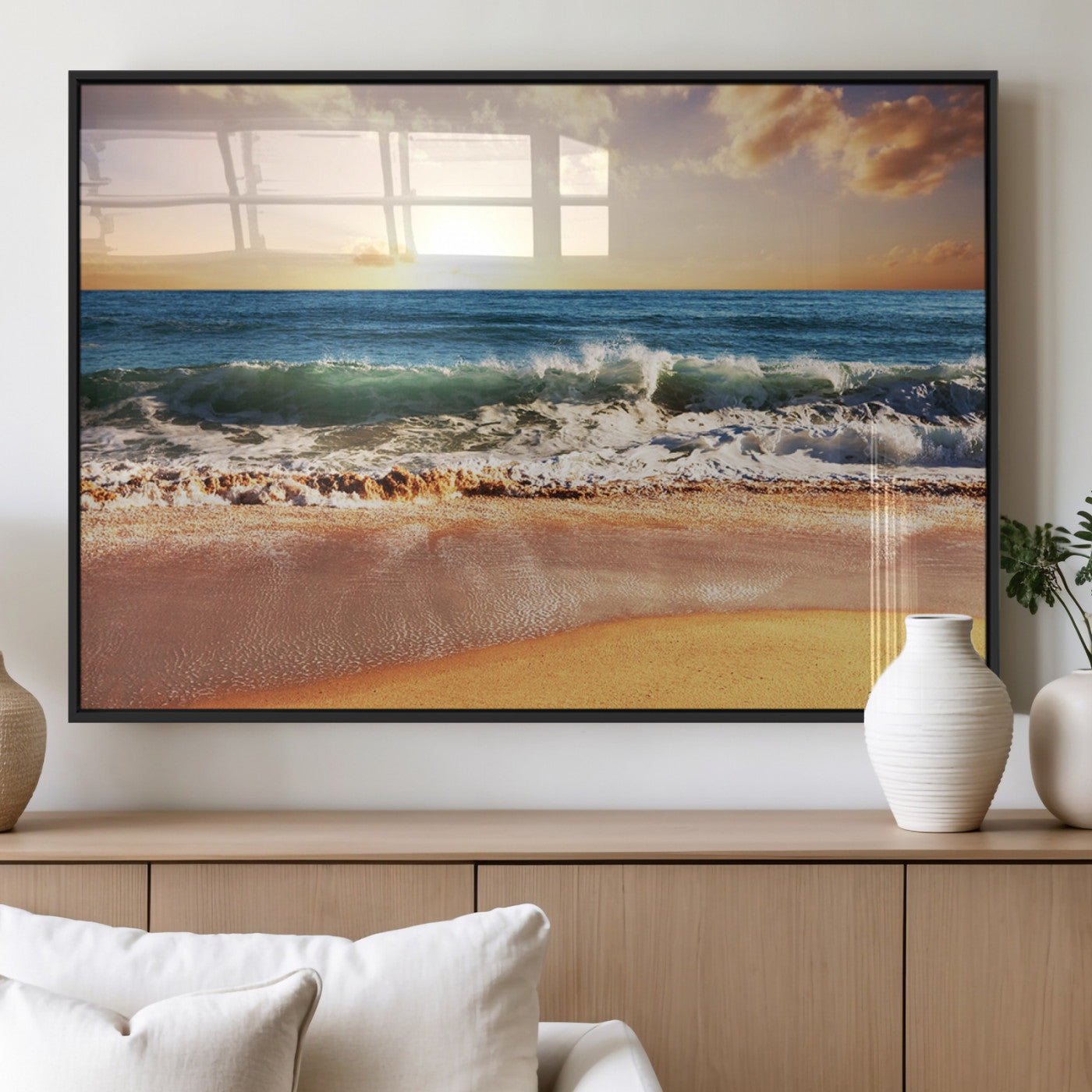 MGV-FP-36X24-3P - Serene Beach Path Canvas Art, Giclee Canvas Print with Gallery Wrap, Coastal Sand Dunes Wall Art