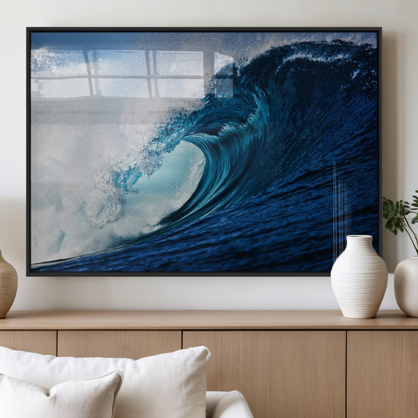 MGV-FP-36X24-3P - Ocean Wave at Sunset Canvas Art, Large Wall Print of Vibrant Water Waves, Coastal Art for Living