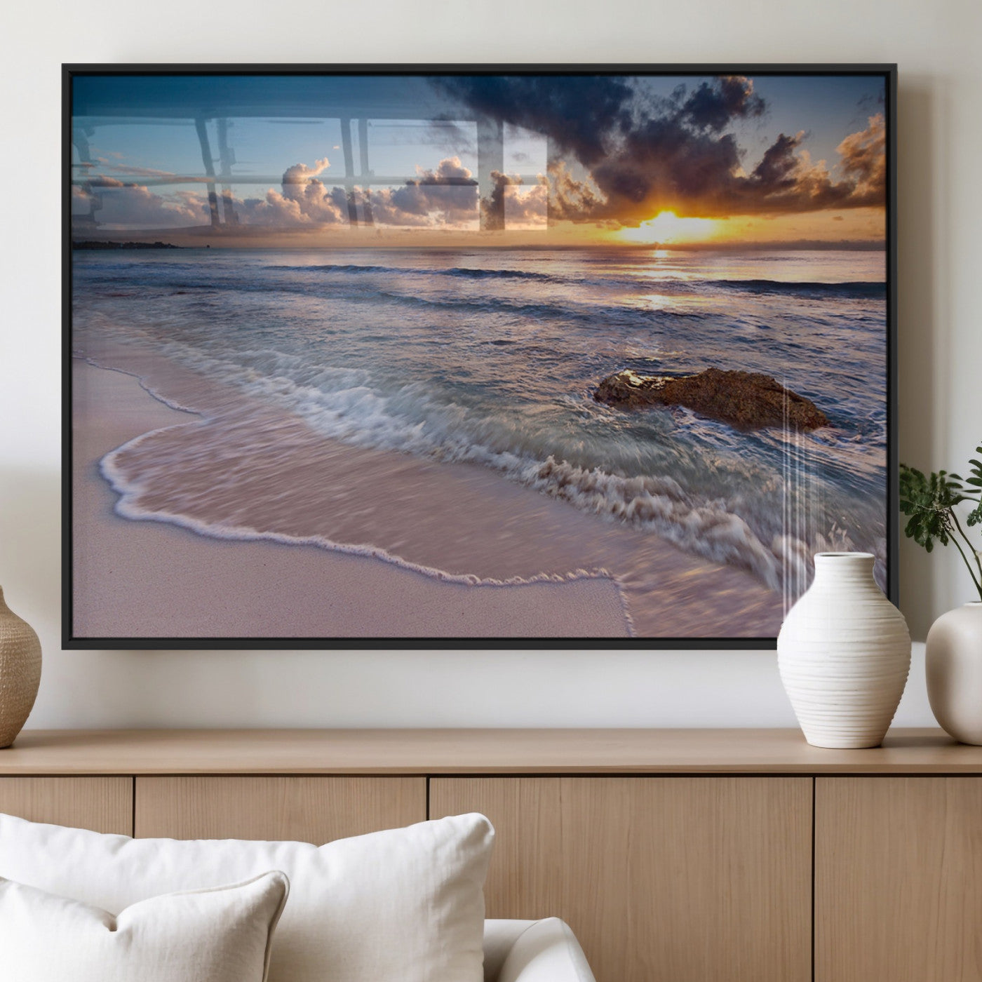 94906-MGV-FP-36X24-3P_Black-Sea Ocean Sunset Beach Wall Art Canvas Print