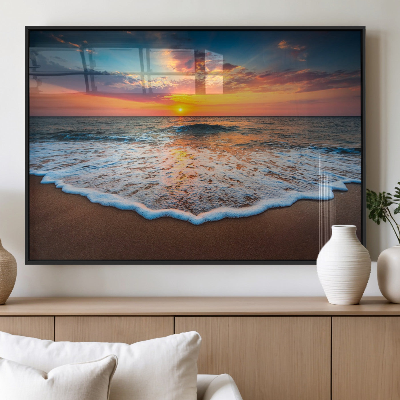 MGV-FP-36X24-3P - Sunset Beach Canvas Wall Art – Colorful Ocean Waves Triptych – Coastal Decor for Living Room or