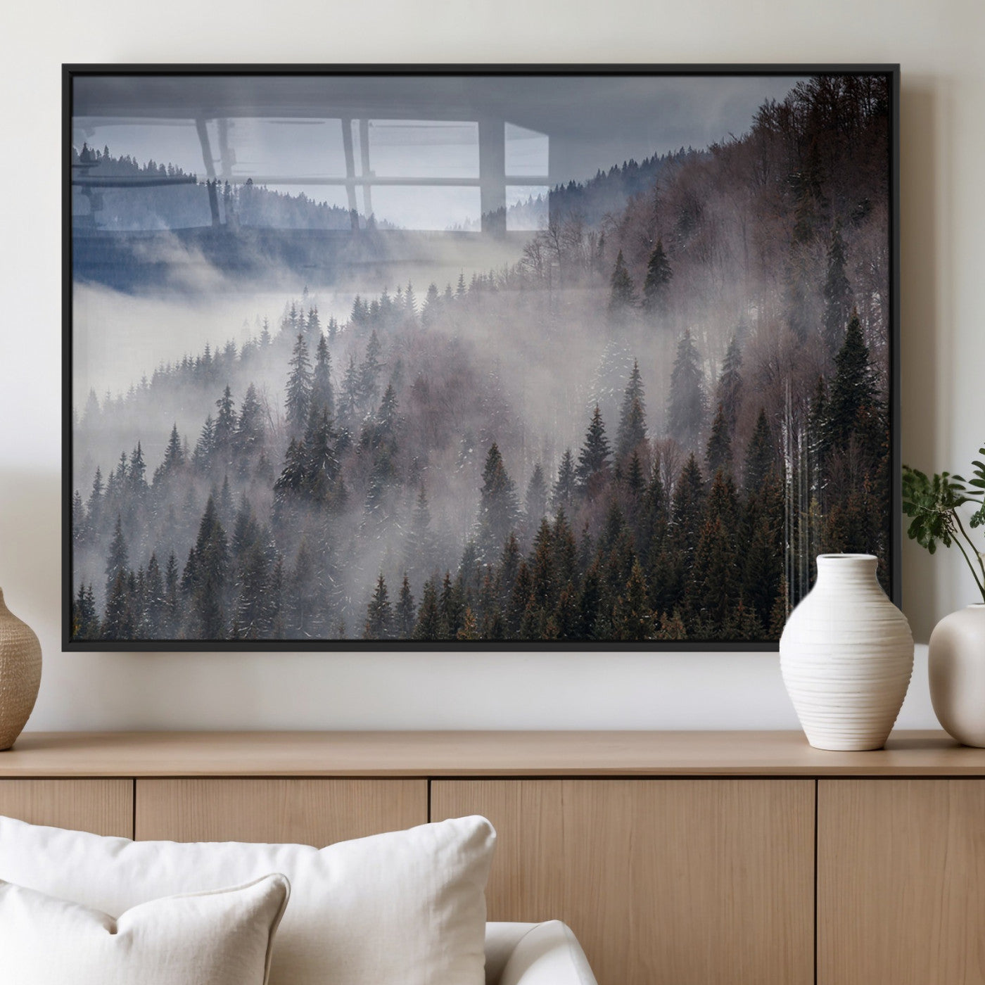 MGV-FP-36X24-3P - Beautiful Rising Fog in Winter Mountain Landscape - Framed Rising Fog in Winter Mountain Canvas