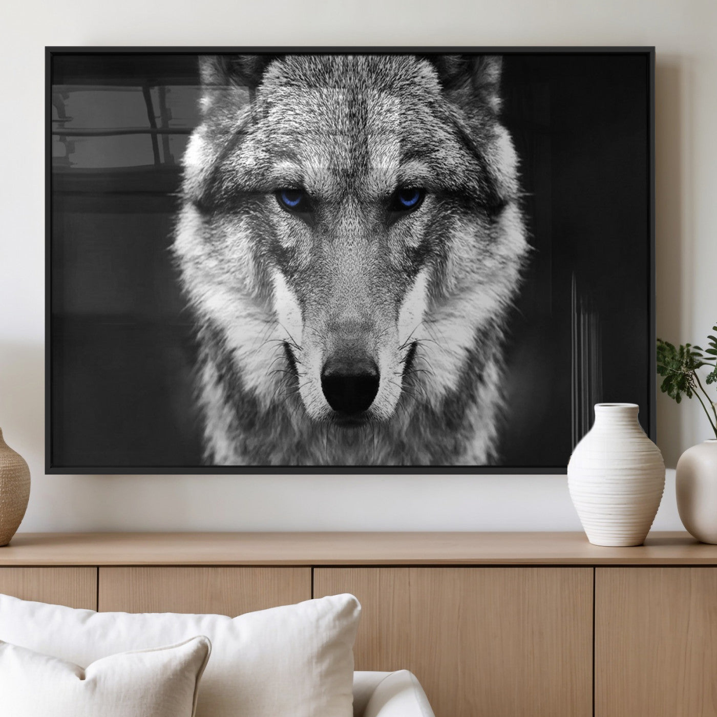 MGV-FP-36X24-3P - Black and White Wild Wolf Wall Art Canvas Print