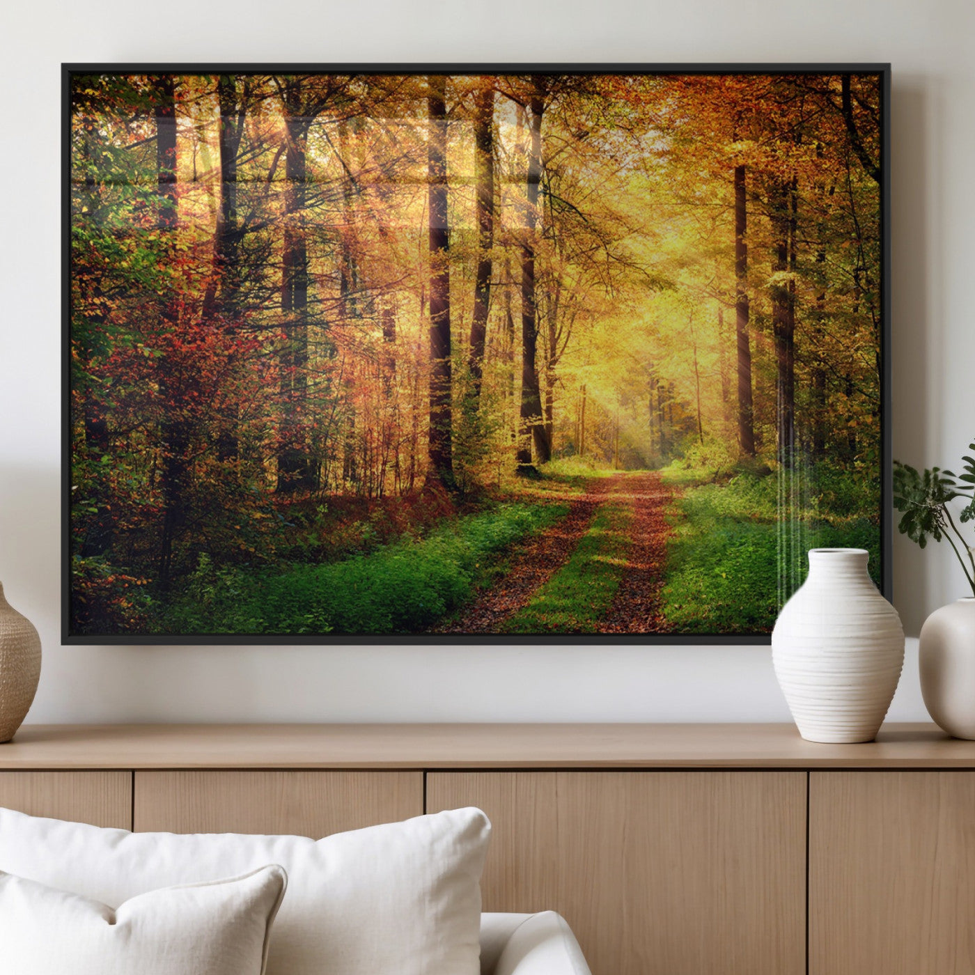 MGV-FP-36X24-3P - Forest Fall Wall Art Print - Sunlight Through Trees Wall Art Canvas Print