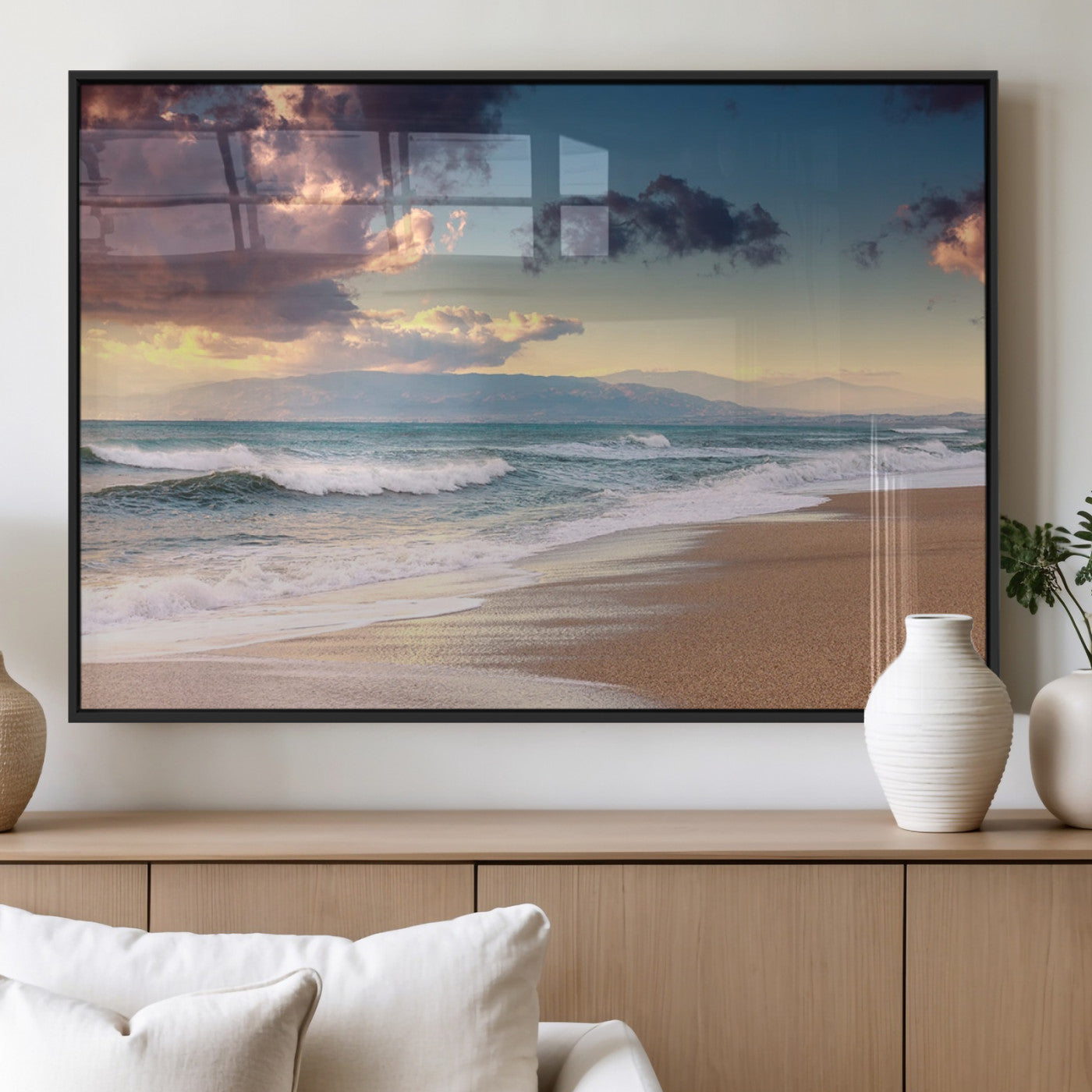 MGV-FP-36X24-3P - Cloudy Weather Beach Sunset Canvas Print | Sunrise Wall Art Canvas Print