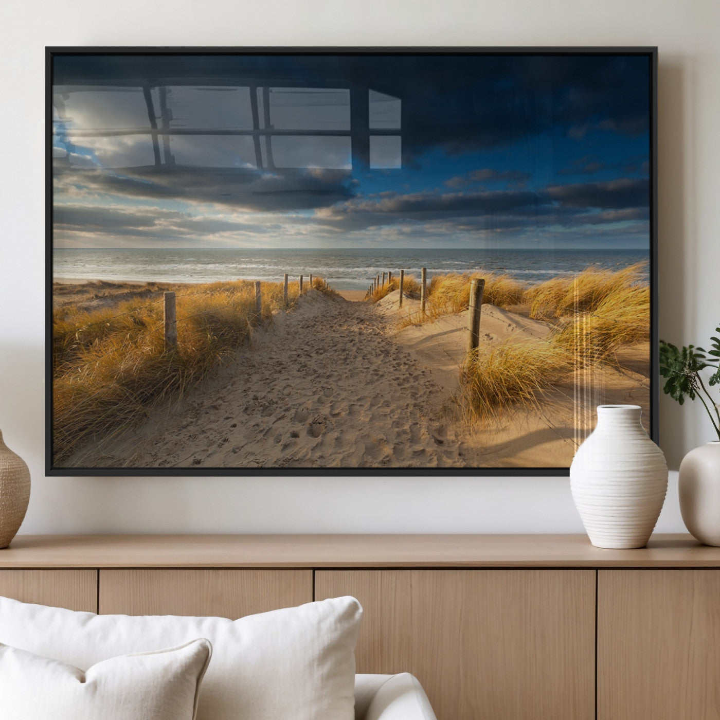 MGV-FP-36X24-3P - Ocean Beach Dark Clouds Wall Art Canvas Print