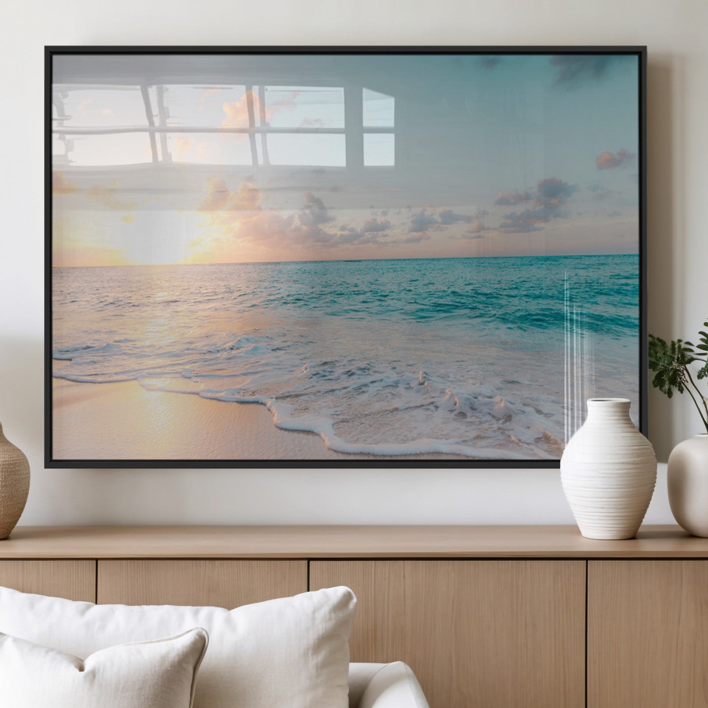MGV-FP-36X24-3P - Tranquil Ocean Beach Sunset Canvas Wall Art | 3-Panel Coastal Decor