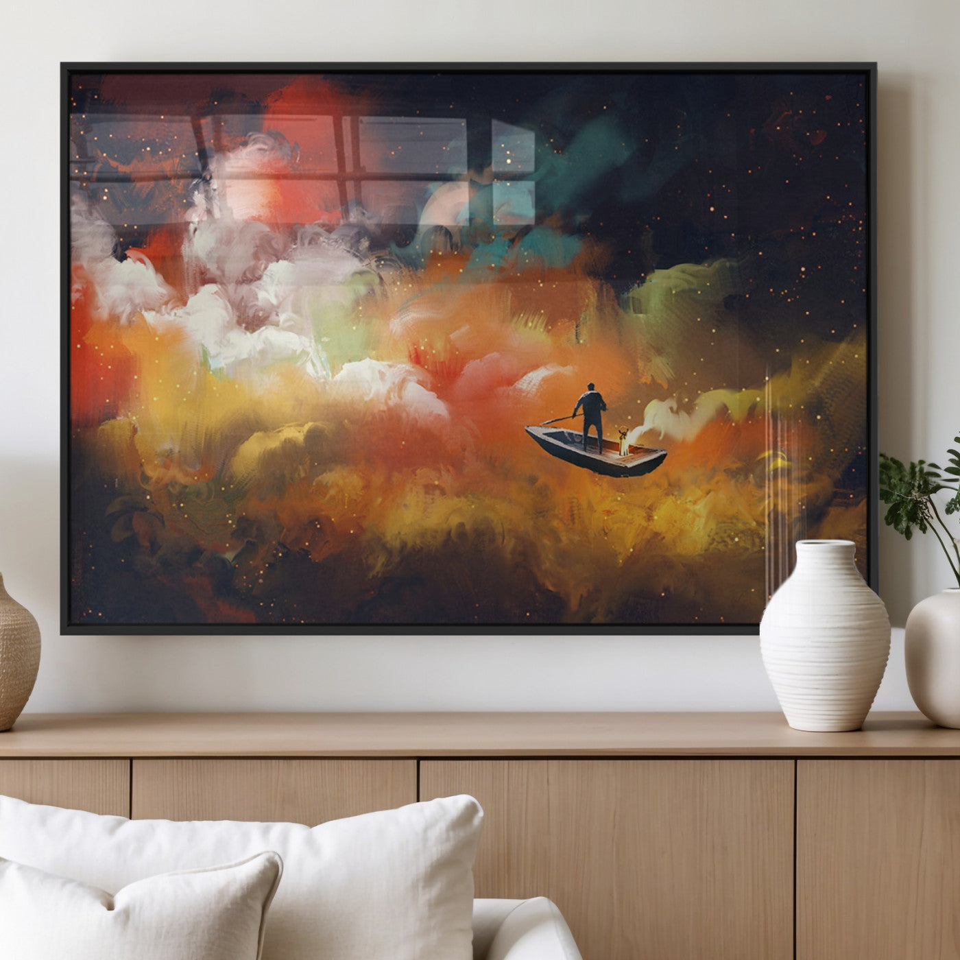 MGV-FP-36X24-3P - Surreal Space Adventure Canvas Wall Art – Dreamlike Abstract Galaxy Print – Framed and Ready to Hang for Living Room or Bedroom Decor