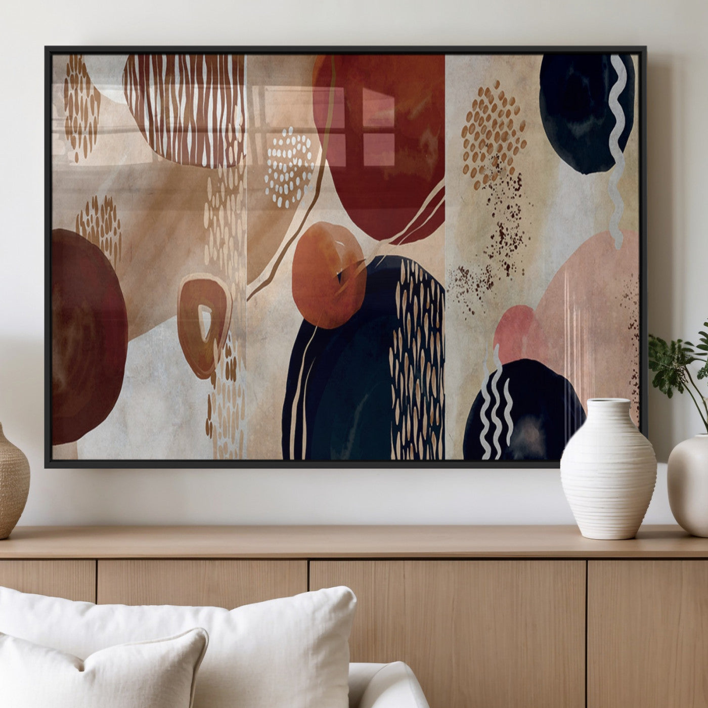 MGV-FP-36X24-3P - Boho Wall Art Canvas Print Set Mid-Century Prints Bohemian Wall Artwork Prints Boho Neutral