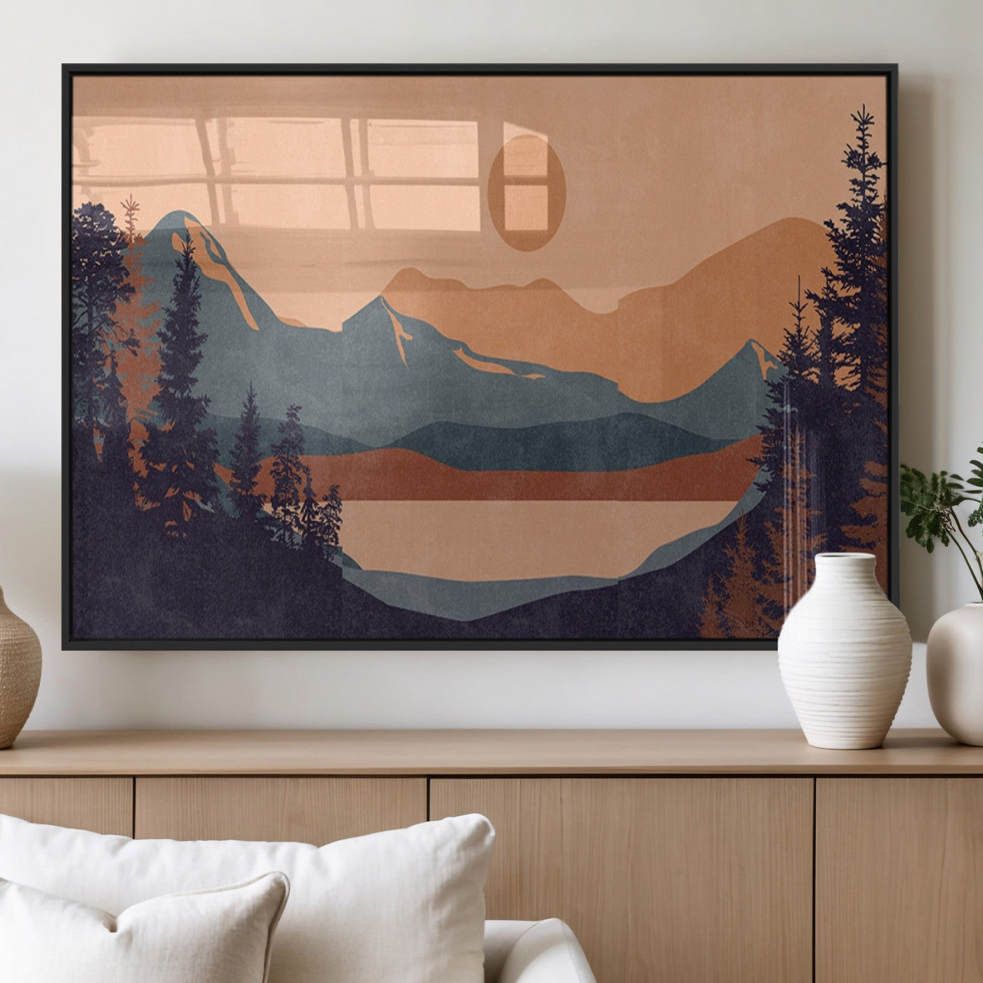MGV-FP-60X30-3P - Modern Boho Sunset Canvas Print, Mountain Landscape Triptych – Giclée Canvas Art Print for Living