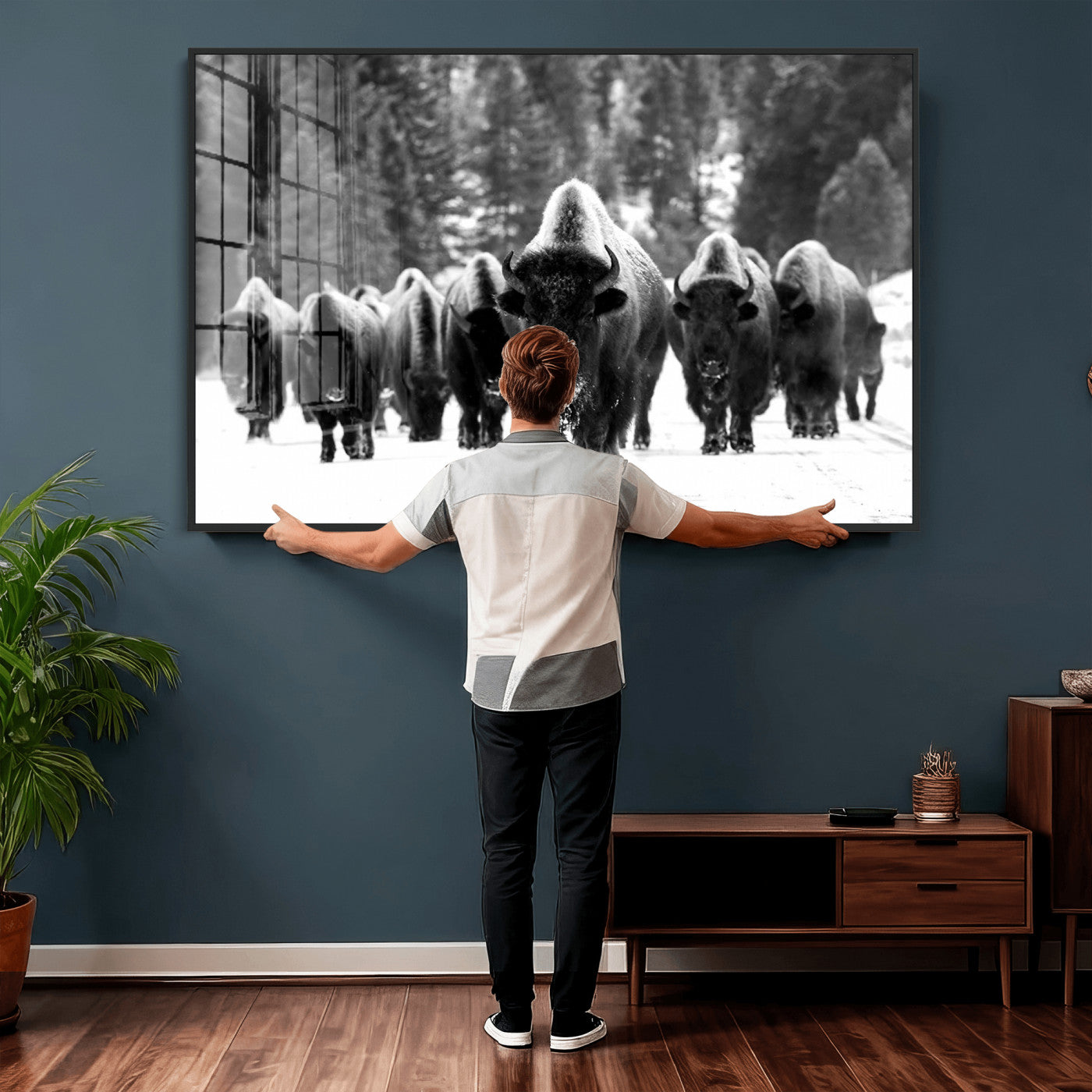 62434-MGV-CV-36X24 - Bison Herd in Snow Wall Art Canvas Print | Rustic Western Bison Wall Art for Decor for Living Room