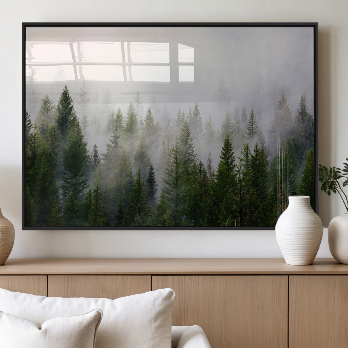 MGV-FP-60X30-3P - Forest Wall Art Canvas Print | Foggy Forest Wall Art | Pine Wood Forest Print