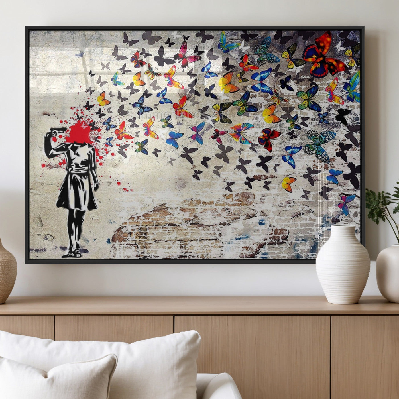 MGV-FP-36X24-3P - Banksy Art Butterfly Girl Explosion Canvas Art – Vibrant Urban Graffiti for Modern Interiors - Ready