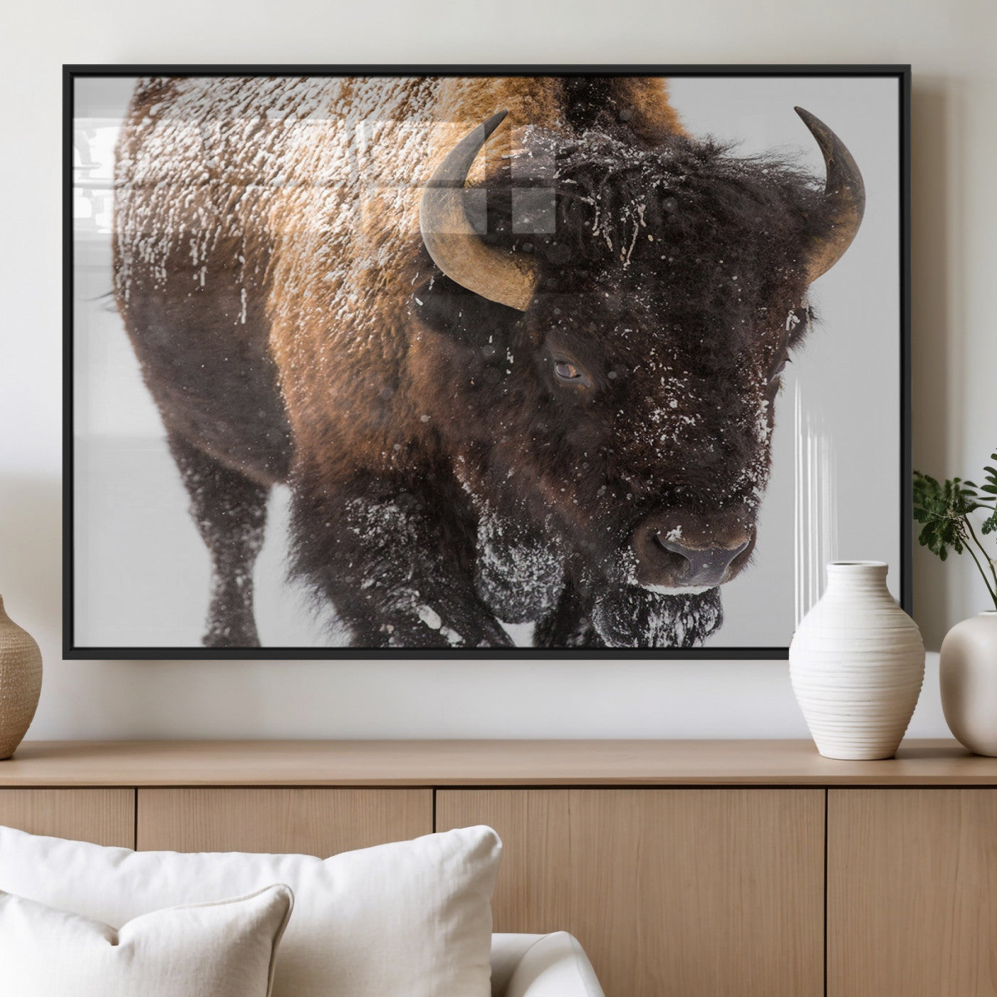 MGV-FP-36X24-3P - Bison Wall Art Canvas Print For Farmhouse, Wild Animal Wall Art, Framed Wild Bison Wall Art