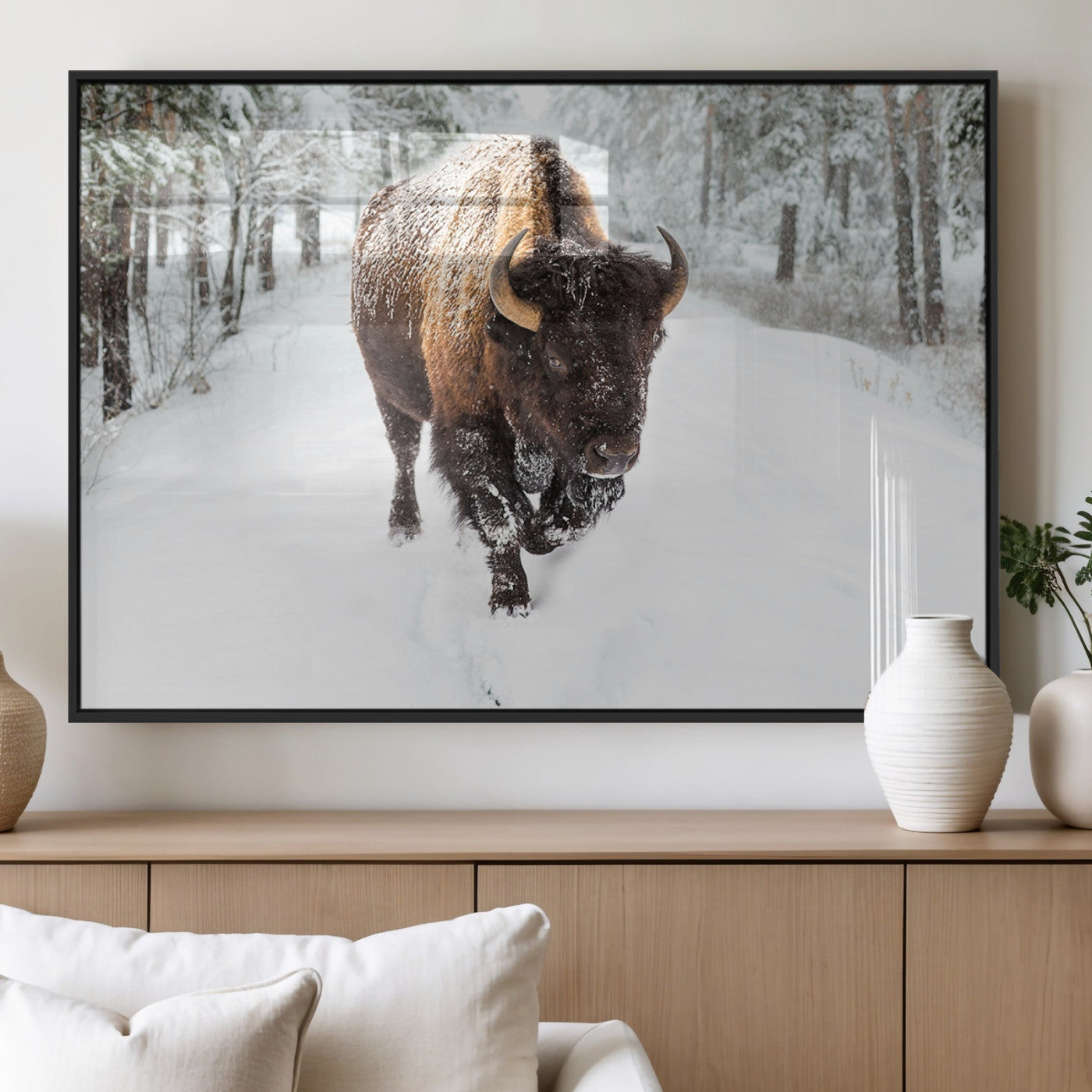 10109-MGV-FP-36X24-3P_Black-Bison Wall Art Canvas Print For Farmhouse, Animal Canvas Print, Wild Animal Wall Art