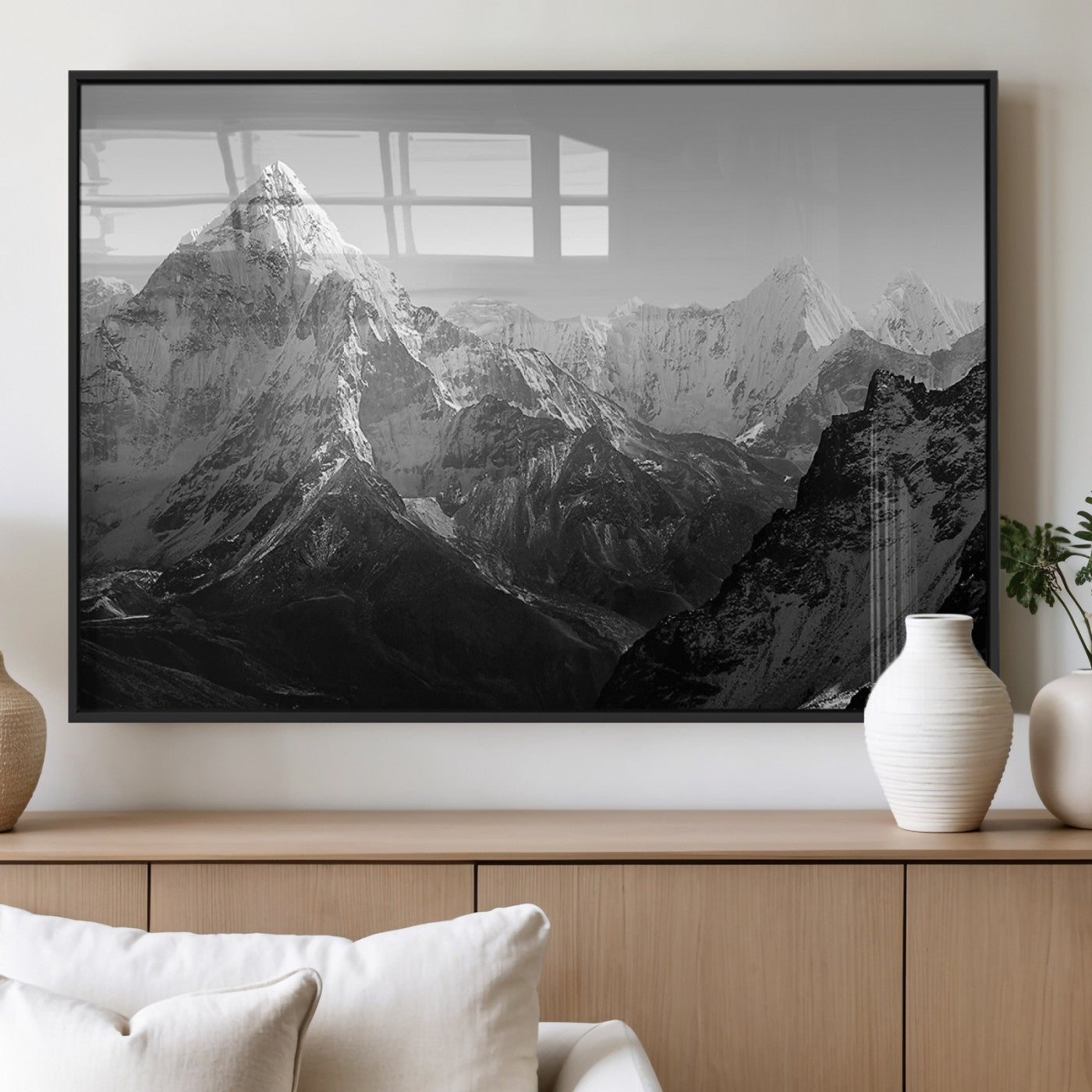 MGV-FP-36X24-3P - Everest Himalaya Mountain Peaks Black & White Triptych Canvas Art – Mountain Wall Decor, Everest