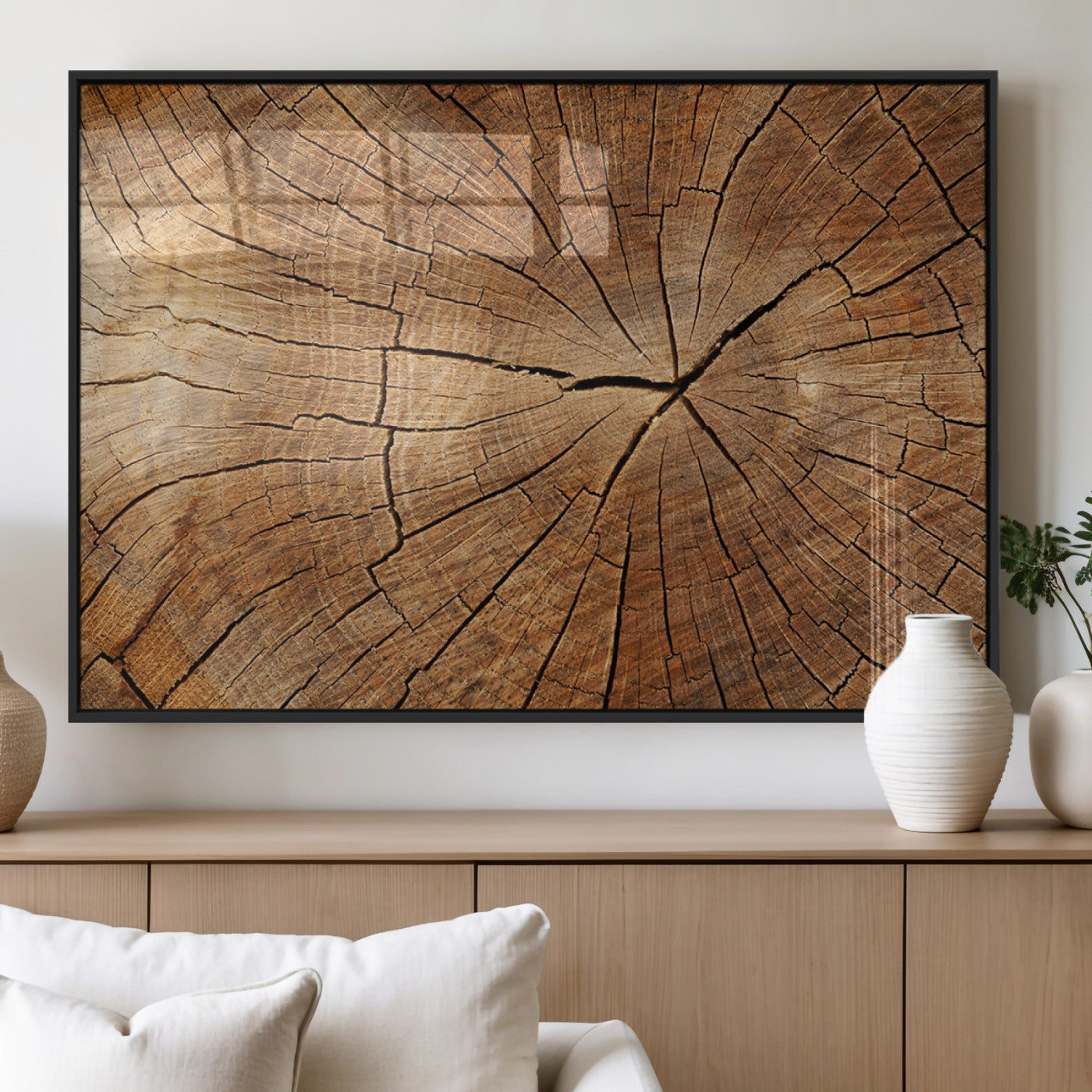 MGV-FP-36X24-3P - Tree Ring Canvas Art, Rustic Wood Grain Wall Art, Tree Slice Decor for Modern Homes, Giclee