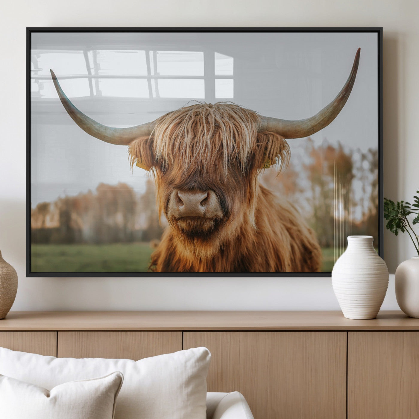 MGV-FP-36X24-3P - Highland Cow Animal Scottish Cattle Art Print Farmhouse Wall Art Canvas Print