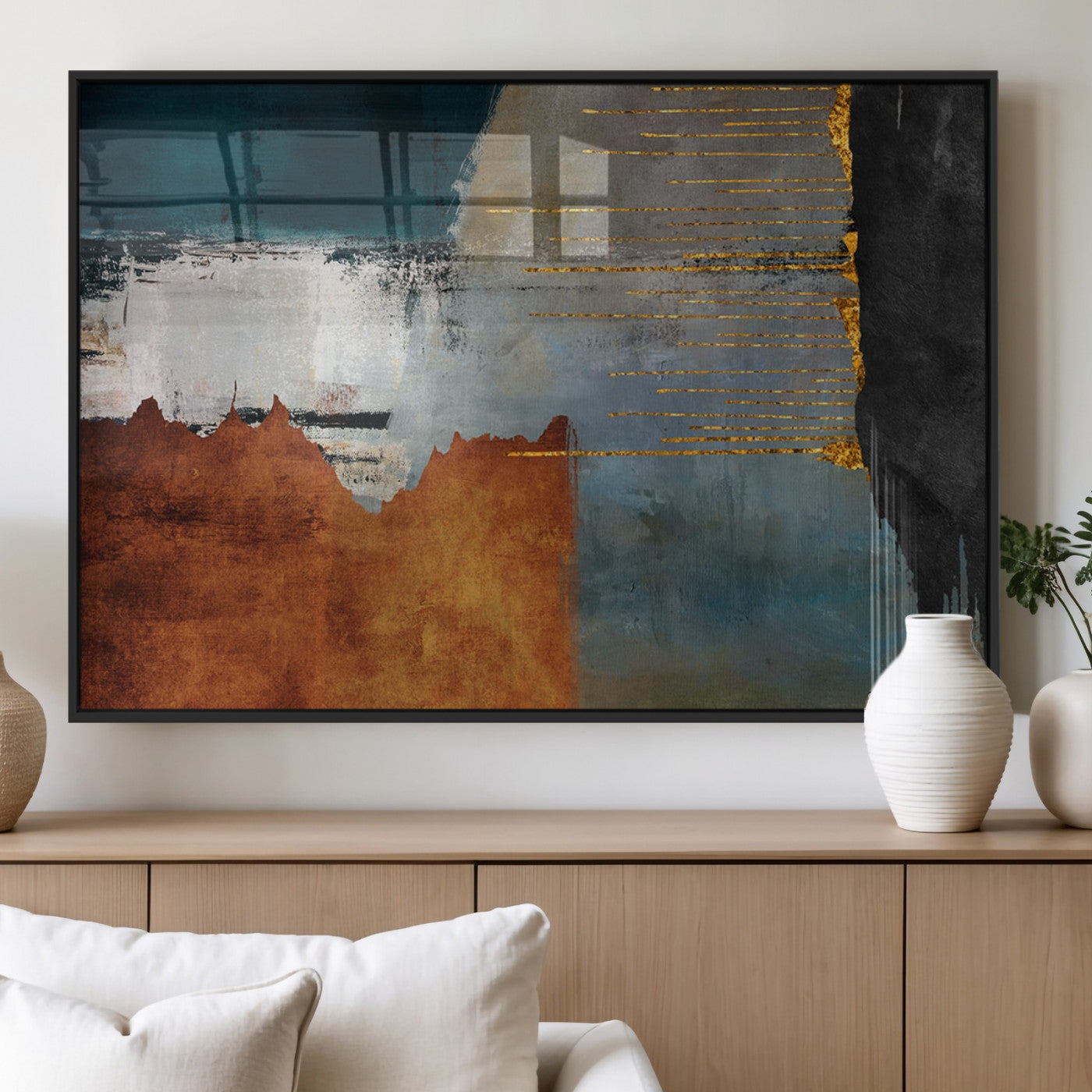 MGV-FP-36X24-3P - Modern Abstract Canvas Art Canvas Print - Framed and Ready to Hang Artwork for Contemporary Living