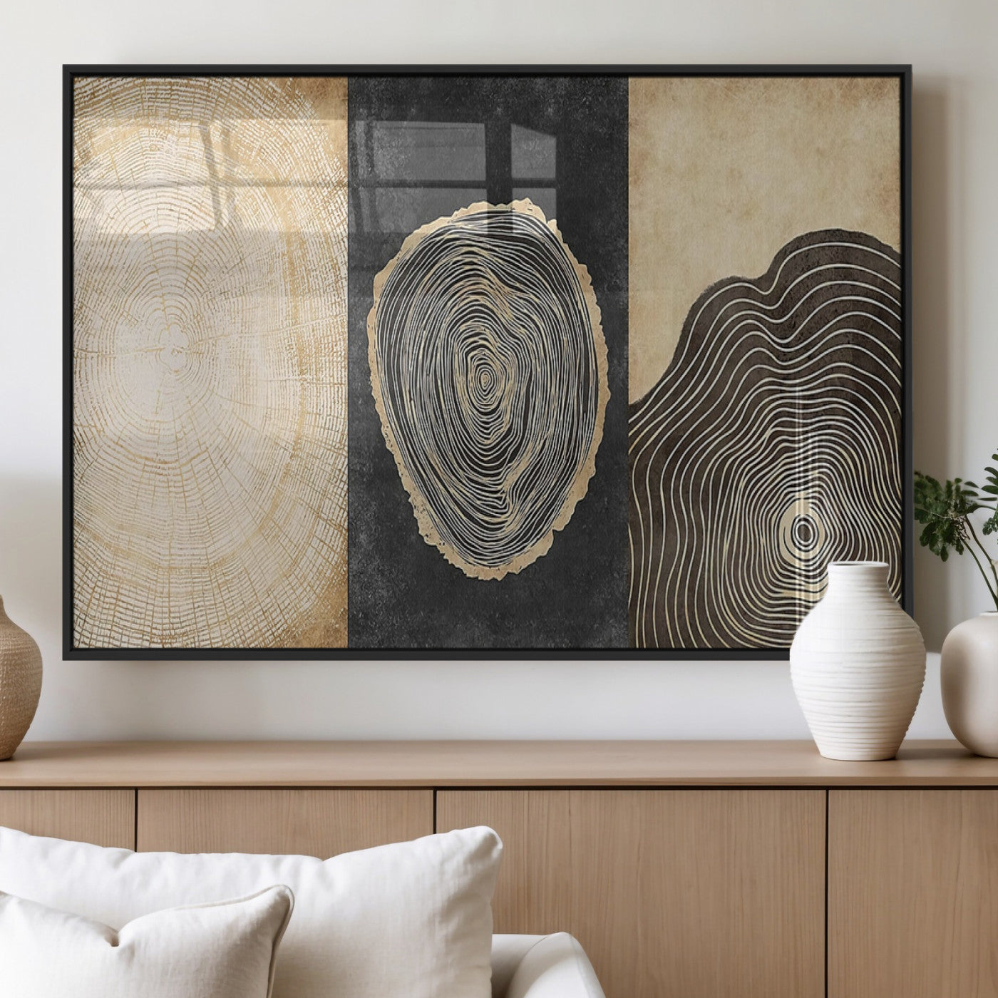 MGV-FP-36X24-3P - Tree Rings Canvas Wall Art Print – Minimalist Natural History in Modern Decor - Minimalist Boho Wall