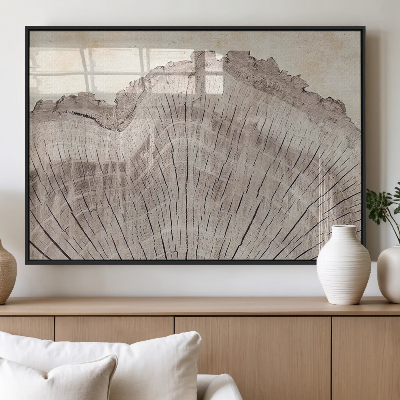 MGV-FP-36X24-3P - Tree Ring Wall Art Triptych, Rustic Wood Ring Canvas Print, Minimalist Wall Decor for Modern Homes