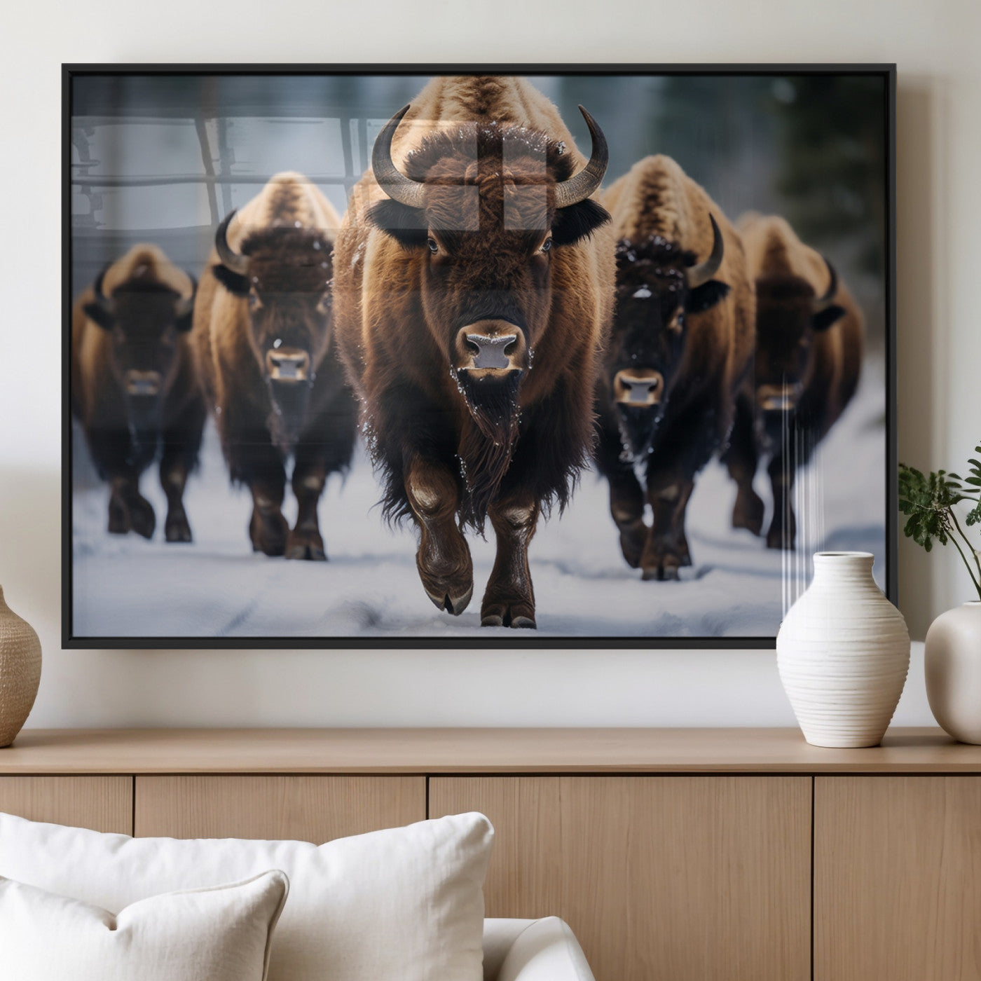 MGV-FP-36X24-3P - Buffalo Wall Art Canvas Print, American Bison Herd Wall Art Canvas Print - Bison Canvas Print