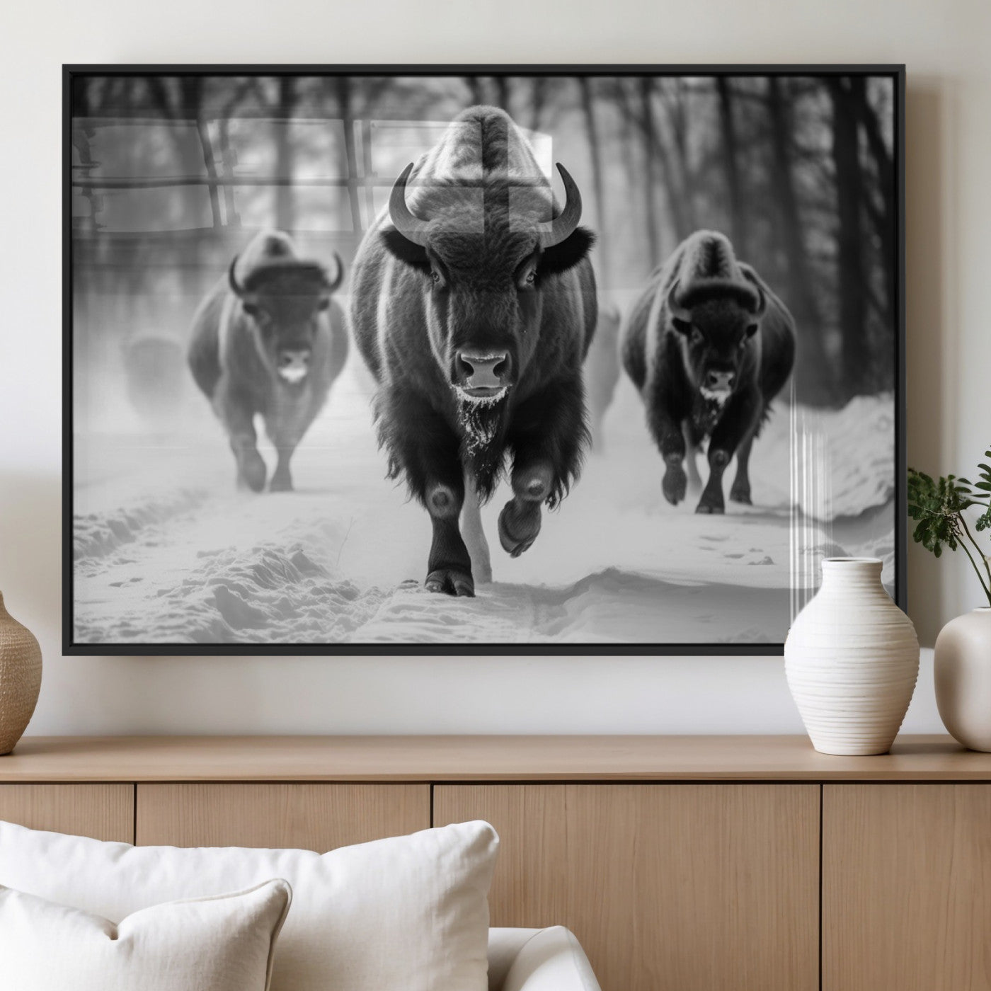MGV-FP-36X24-3P - Buffalo Wall Art Canvas Print, Bison Family Wall Art Canvas Print
