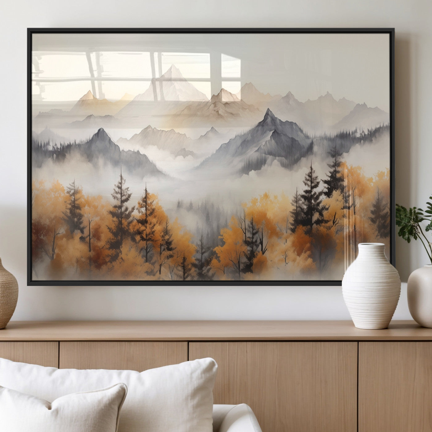 MGV-FP-36X24-3P - Abstract Mountain Wall Art | Misty Mountain Forest and Mountains Canvas Print for Living Room,