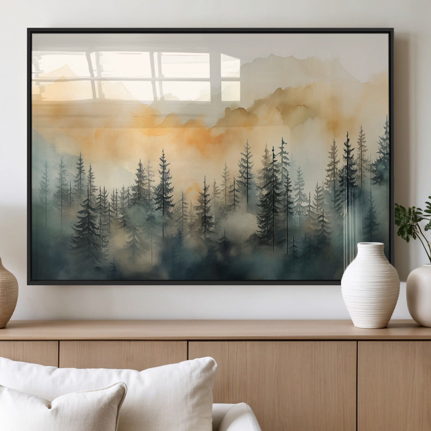 34155-MGV-FP-60X30-3P_Black-Abstract Forest Print - Mountain Wall Art | Autumn Landscape Canvas Print for Living Room, Bedroom, or Office | Large Wall Art Decor