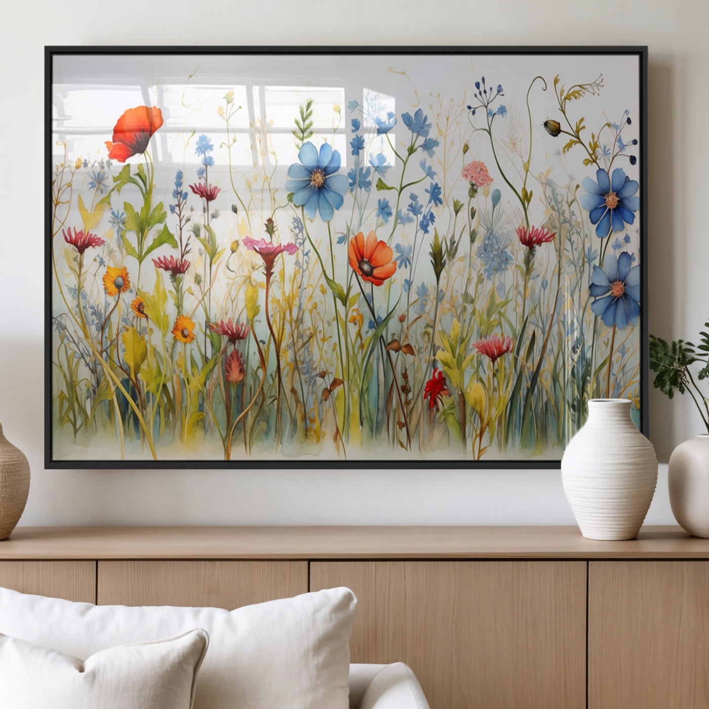 MGV-FP-36X24-3P - Colorful Wildflower Canvas Wall Art - Vibrant Floral Botanical Print, Bright Nature Decor for Living
