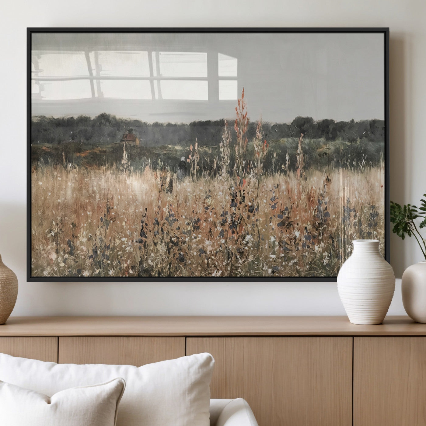 MGV-FP-36X24-3P - Abstract Wildflower Art Field Landscape Oil Painting Print, Country Field Wall Art - Framed Ready to Hang