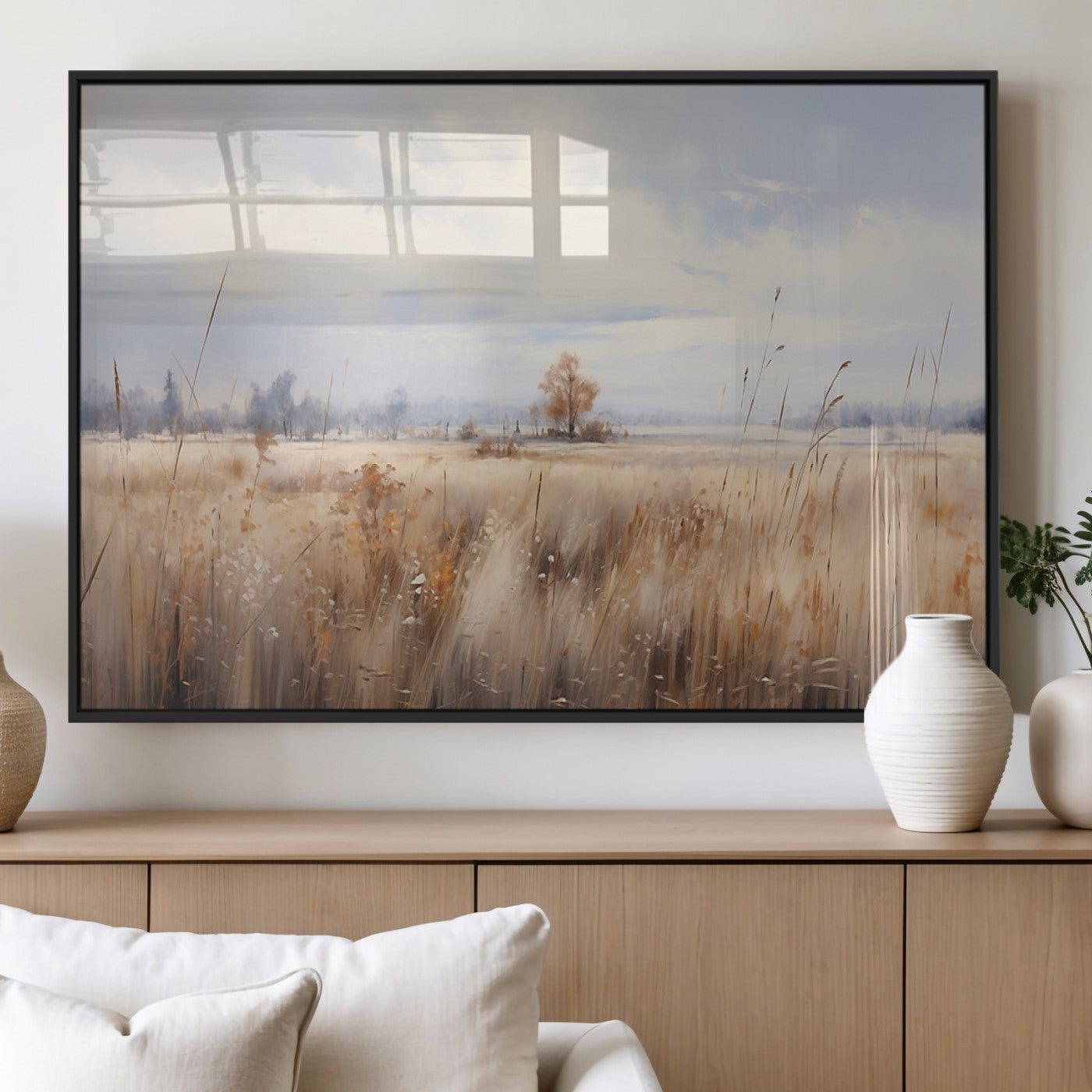 MGV-FP-36X24-3P - Golden Fields Wall Art Print Canvas – Serene Landscape of Nature’s Tranquility in Minimalist for
