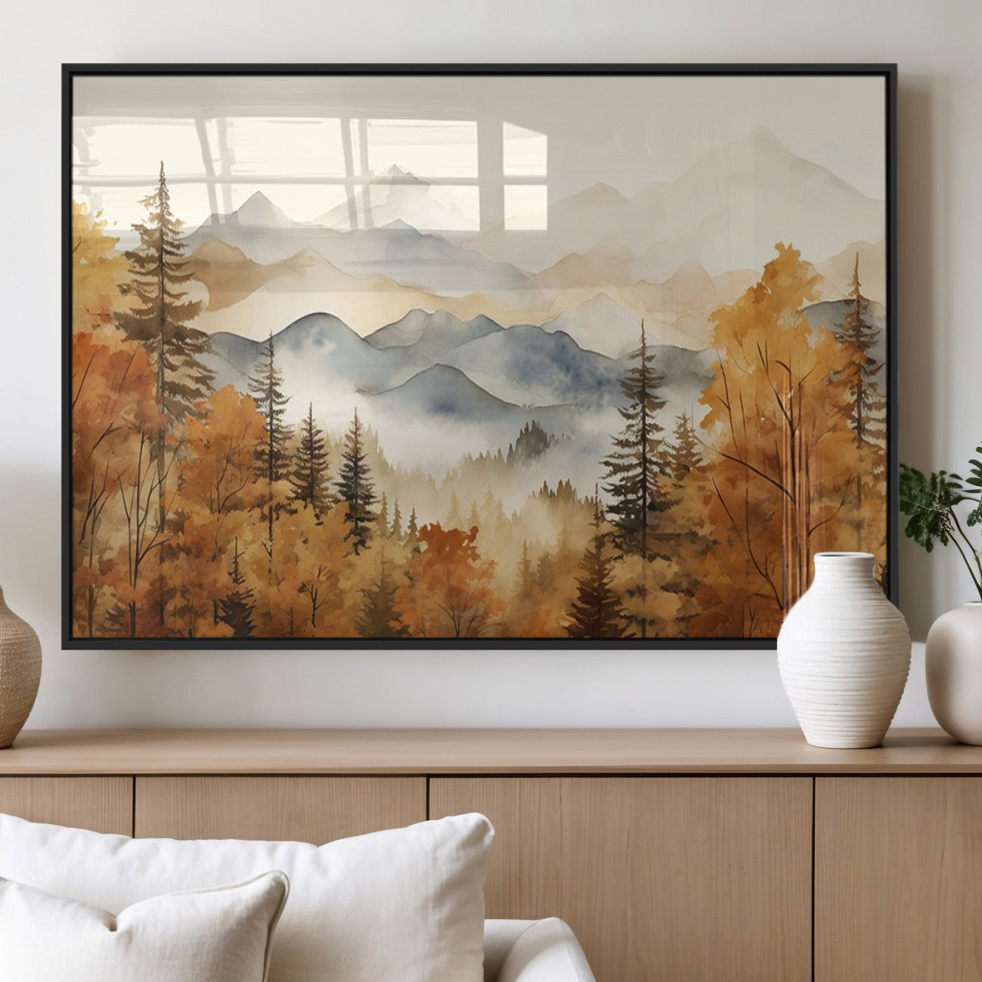 MGV-FP-36X24-3P - Golden Autumn Forest Wall Art Canvas | Mountain Landscape Canvas Print for Living Room or Bedroom |