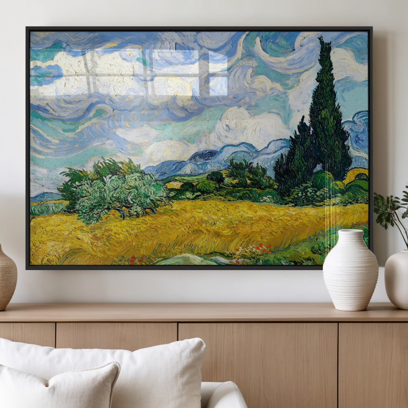 97252-MGV-FP-36X24-3P_Black-Wheatfield With Cypresses By Van Gogh Painting Wall Art Canvas, Wheatfield With Cypresses Canvas
