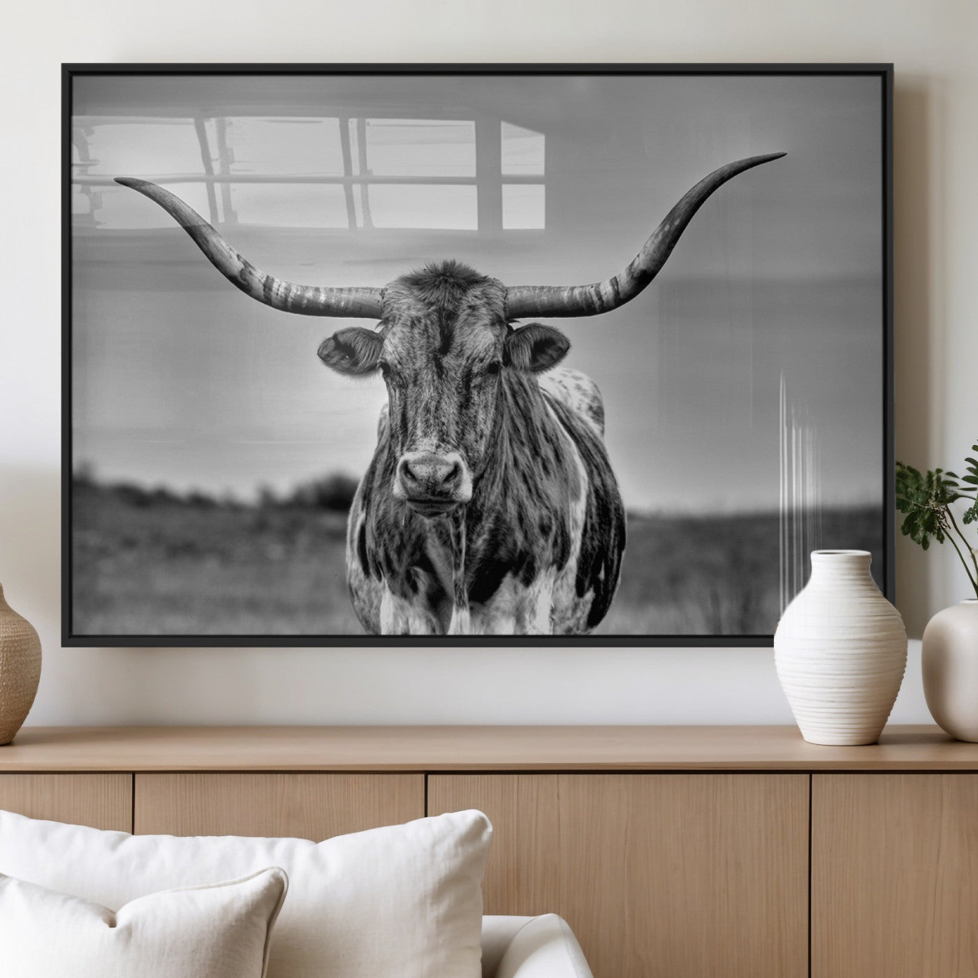 70836-MGV-FP-36X24-3P_Black-Texas Longhorn Cow Wall Art, Texas Longhorn Canvas, Cattle Canvas Print