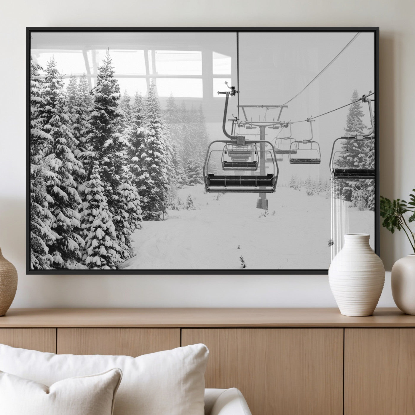 MGV-FP-36X24-3P - Ski Wall Art - Ski Lift Wall Art Canvas Print Snow Covered Spruce Trees Winter Wall Art Ski Skier