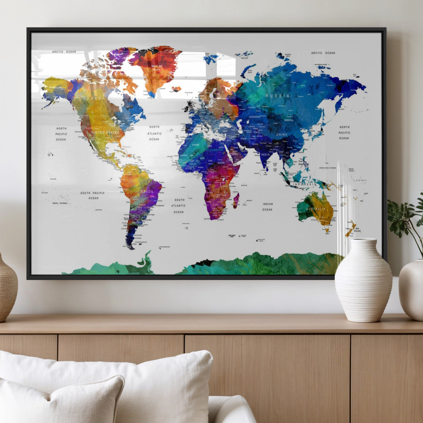 48979-MGV-FP-36X24-3P_Black-Push Pin World Map Canvas Print – Framed Wall Art for Couples to Track Their Travels – Anniversary